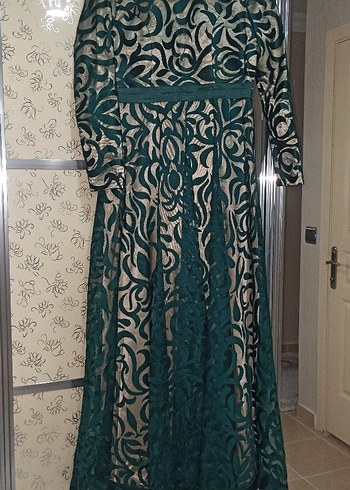 Yeşil Nakışlı Uzun Kollu Bohem Elbise - Görsel 2