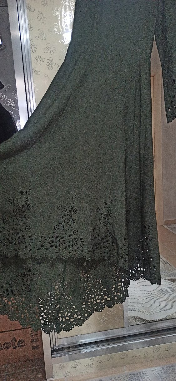 yeşil Uzun Kollu Gotik Salaş Elbise - Görsel 3