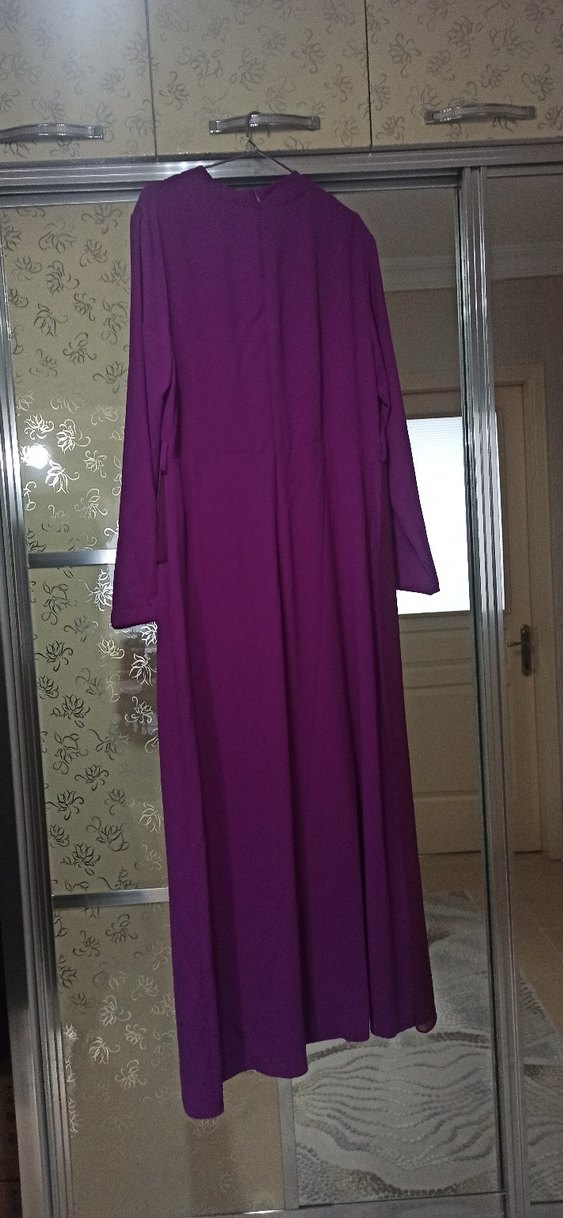 Uzun Mor V Yaka Kadın Elbise - Görsel 2