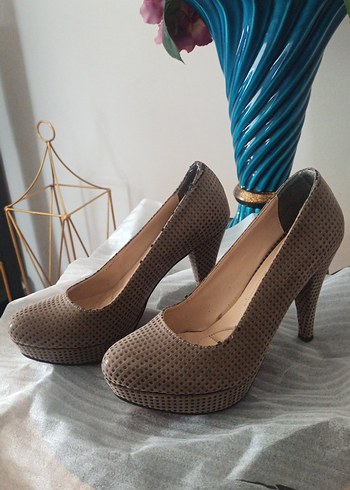 Bej Yılan Desenli Kadın Stiletto platform - Görsel 4