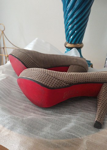 Bej Yılan Desenli Kadın Stiletto platform - Görsel 5