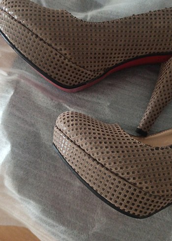 Bej Yılan Desenli Kadın Stiletto platform - Görsel 7