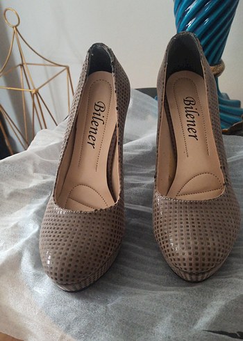 Bej Yılan Desenli Kadın Stiletto platform - Görsel 2