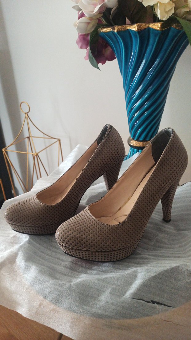 Bej Yılan Desenli Kadın Stiletto platform - Görsel 4