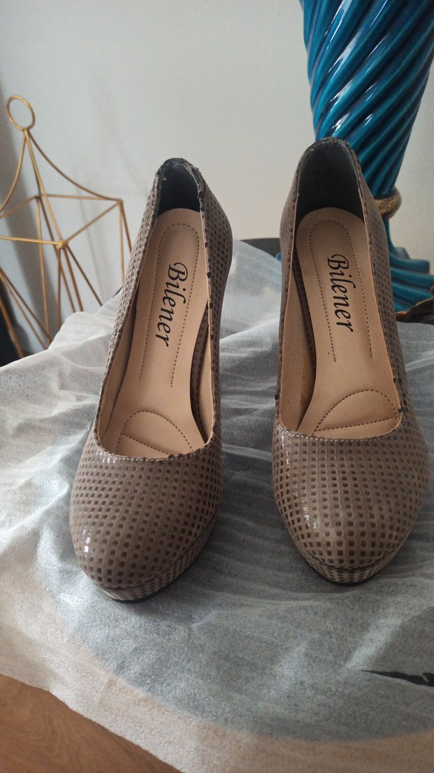 Bej Yılan Desenli Kadın Stiletto platform - Görsel 2