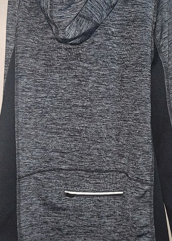 Gri Uzun Kollu Yarım Fermuarlı Sweatshirt arka cepli - Görsel 4