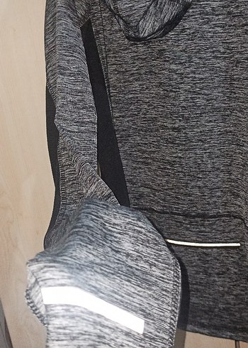 Gri Uzun Kollu Yarım Fermuarlı Sweatshirt arka cepli - Görsel 6