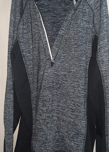 Gri Uzun Kollu Yarım Fermuarlı Sweatshirt arka cepli - Görsel 2