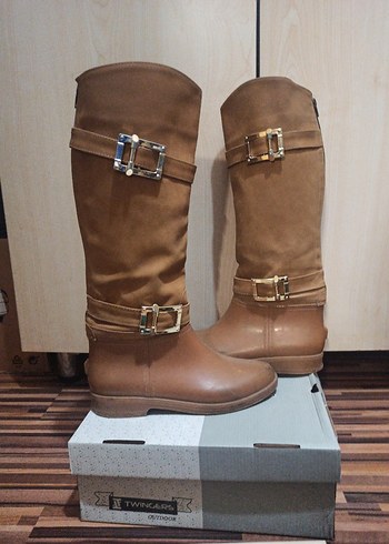 Bej Kadın Tokalı Dizüstü Deri Bot - Görsel 2