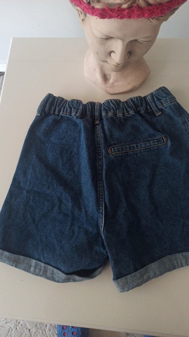 Kadın Mavi Loose Fit Mini Denim Şort - Görsel 4