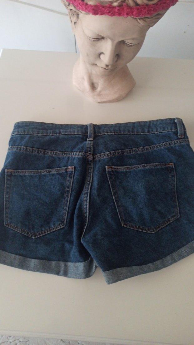 Lacivert Kadın Denim Mini Şort - Görsel 3