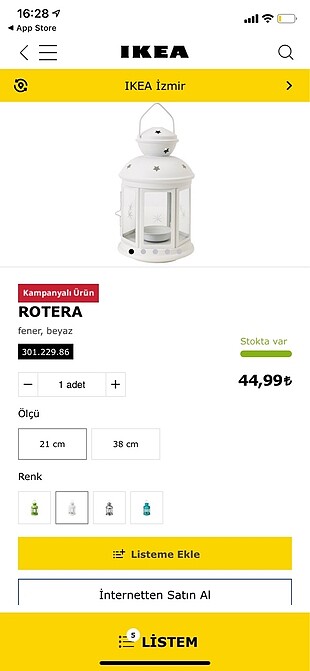 Ikea Rotera Beyaz Fener Mumluk