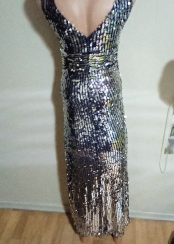 Parlak Yılan Desenli Uzun Abiye Elbise - Görsel 4