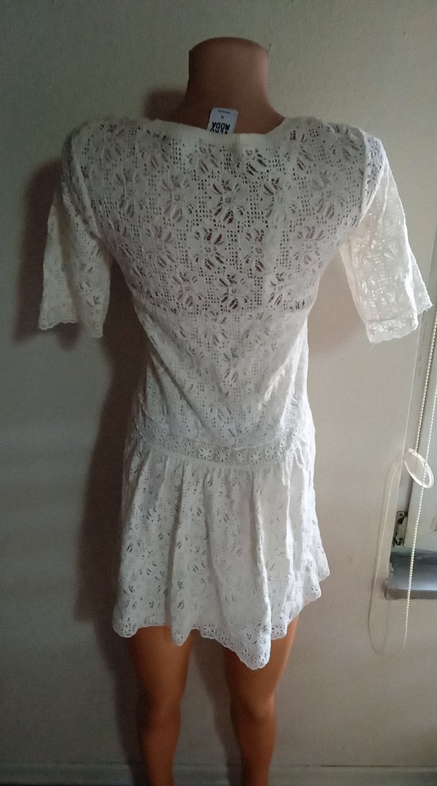 Beyaz Dantel Midi Bohem Elbise - Görsel 2