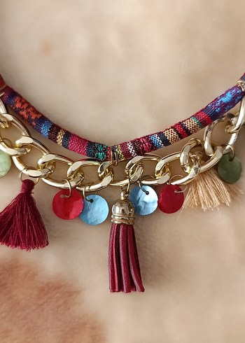 Renkli Püsküllü Bohem Kolye - Görsel 4