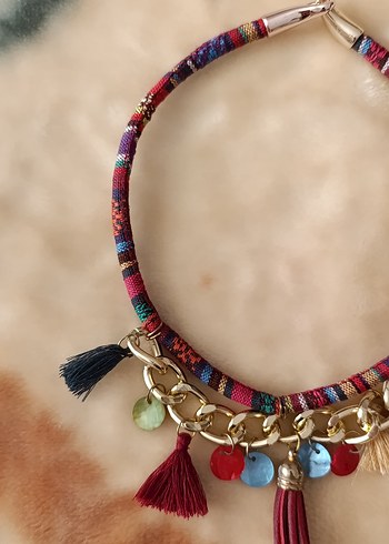 Renkli Püsküllü Bohem Kolye - Görsel 3