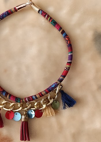 Renkli Püsküllü Bohem Kolye - Görsel 2