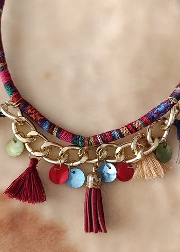 Renkli Püsküllü Bohem Kolye - Görsel 6