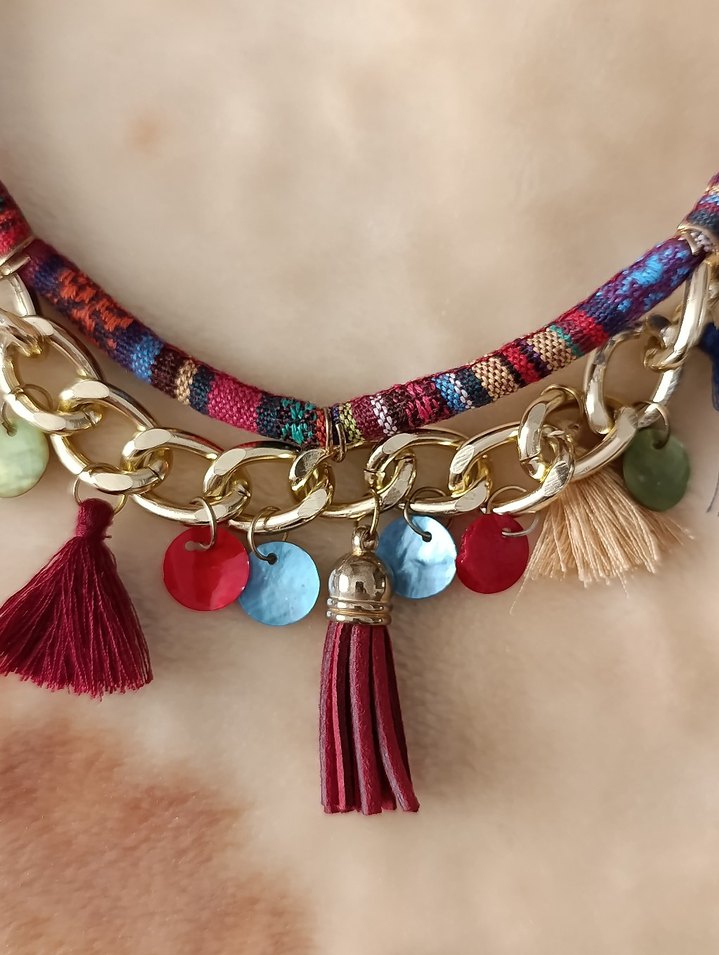 Renkli Püsküllü Bohem Kolye - Görsel 4