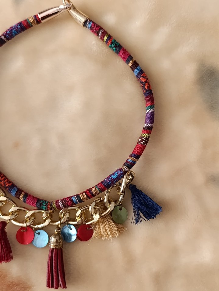 Renkli Püsküllü Bohem Kolye - Görsel 2