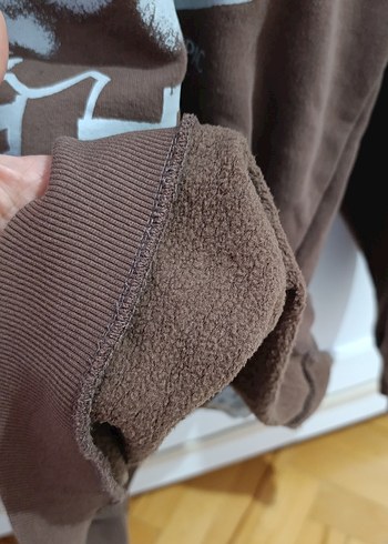 Kahverengi Kapüşonlu Baskılı Sweatshirt - Görsel 6