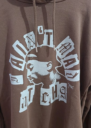 Kahverengi Kapüşonlu Baskılı Sweatshirt - Görsel 2