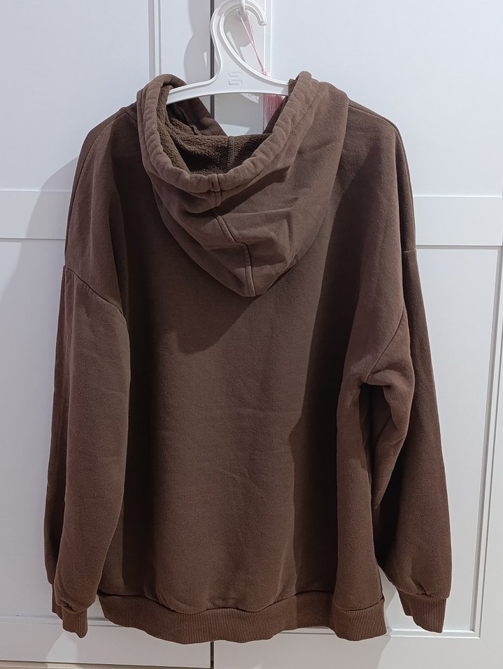 Kahverengi Kapüşonlu Baskılı Sweatshirt - Görsel 4