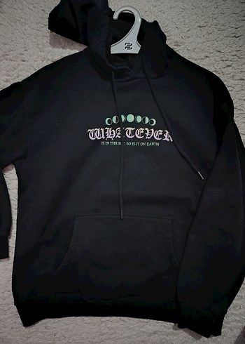 Siyah Baskılı Kapüşonlu Oversize Sweatshirt - Görsel 5