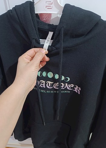 Siyah Baskılı Kapüşonlu Oversize Sweatshirt - Görsel 4