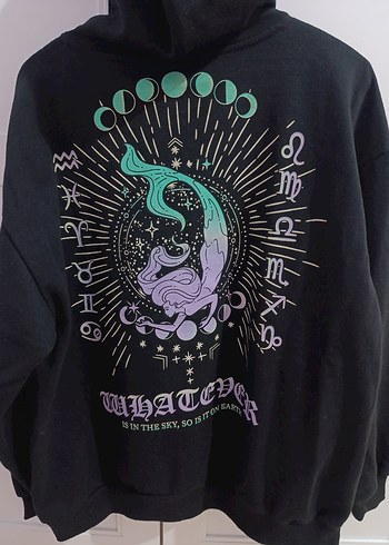 Siyah Baskılı Kapüşonlu Oversize Sweatshirt - Görsel 3