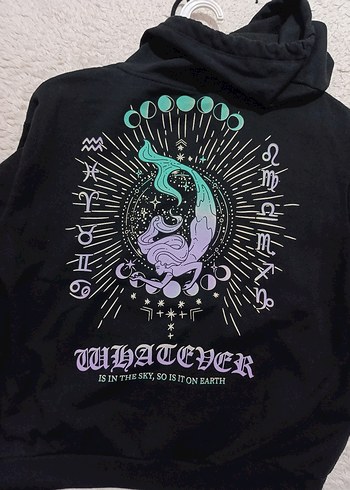 Siyah Baskılı Kapüşonlu Oversize Sweatshirt - Görsel 6