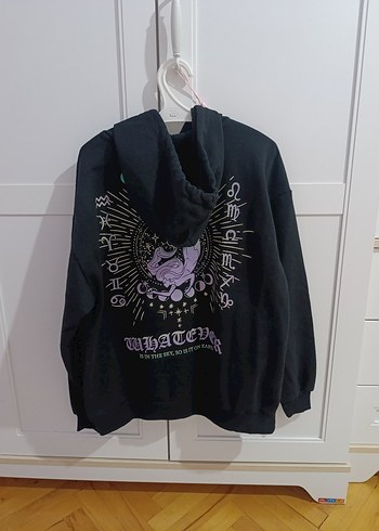 Siyah Baskılı Kapüşonlu Oversize Sweatshirt - Görsel 2