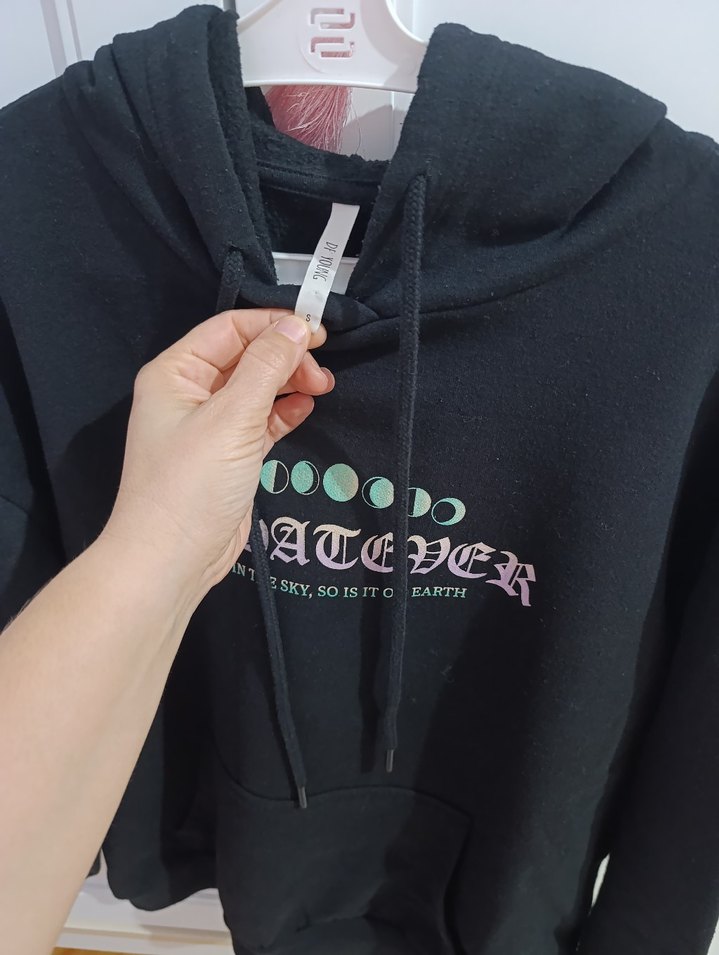 Siyah Baskılı Kapüşonlu Oversize Sweatshirt - Görsel 4