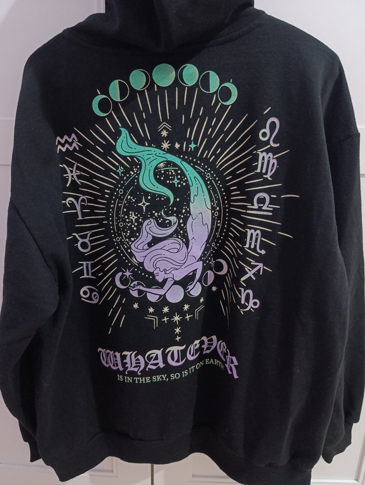 Siyah Baskılı Kapüşonlu Oversize Sweatshirt - Görsel 3