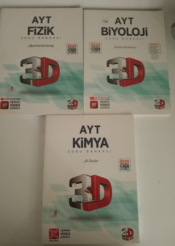 3D AYT Biyoloji, Fizik ve Kimya Soru Bankası Seti
