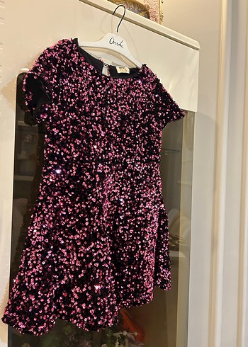 Kısa Kollu Pullu Kız Çocuk Elbise - Görsel 6