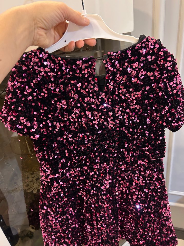 Kısa Kollu Pullu Kız Çocuk Elbise - Görsel 2