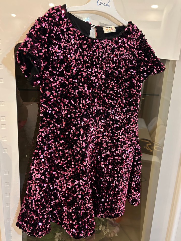 Kısa Kollu Pullu Kız Çocuk Elbise - Görsel 3