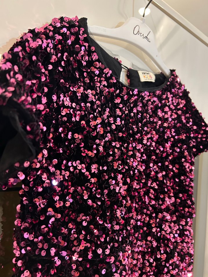 Kısa Kollu Pullu Kız Çocuk Elbise - Görsel 4