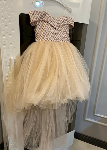 Kız Çocuk Bej Straplez Fırfırlı Elbise - Görsel 2