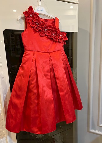 Kırmızı Nakışlı Kolsuz Kız Çocuk Elbise - Görsel 4