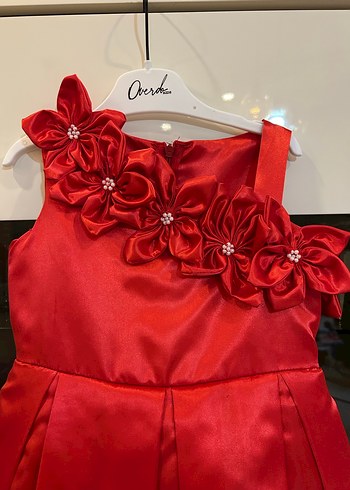Kırmızı Nakışlı Kolsuz Kız Çocuk Elbise - Görsel 2