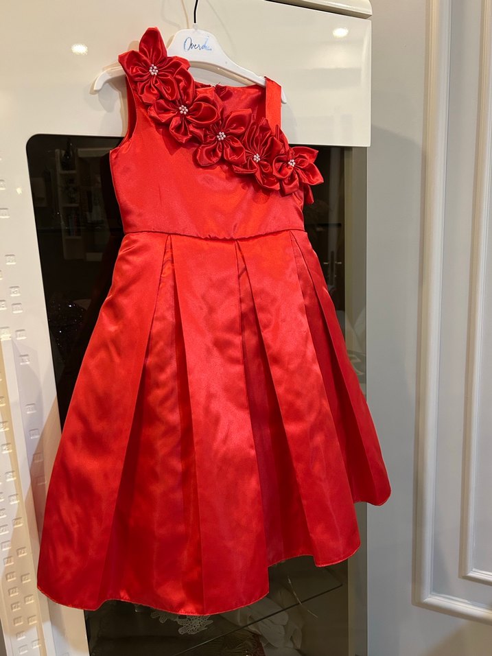 Kırmızı Nakışlı Kolsuz Kız Çocuk Elbise - Görsel 4