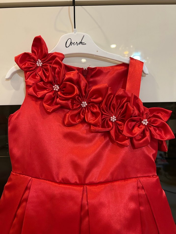 Kırmızı Nakışlı Kolsuz Kız Çocuk Elbise - Görsel 2