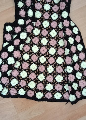 Çiçek Desenli Uzun Örgü Kadın Yelek - Görsel 9