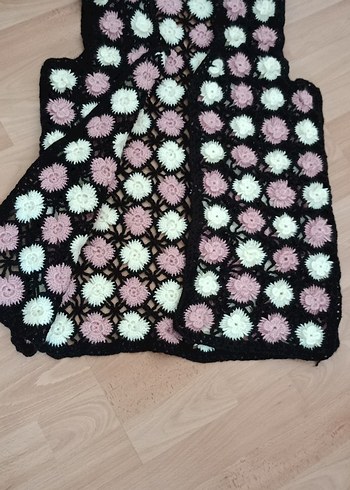 Çiçek Desenli Uzun Örgü Kadın Yelek - Görsel 10