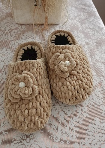 Bej Örgü Kadın Ev Terliği - Görsel 2