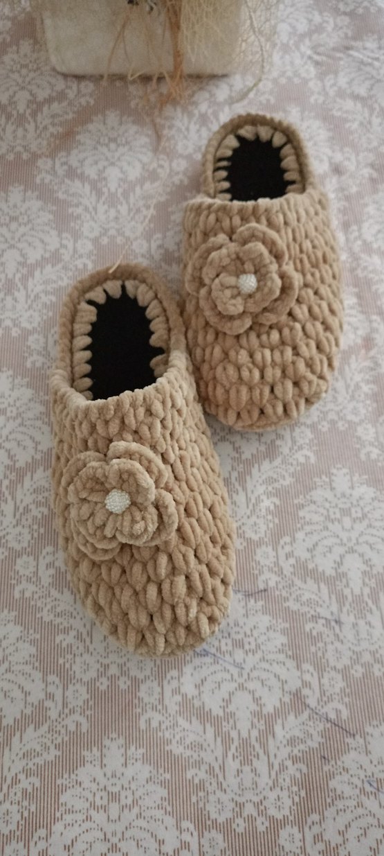 Bej Örgü Kadın Ev Terliği - Görsel 5