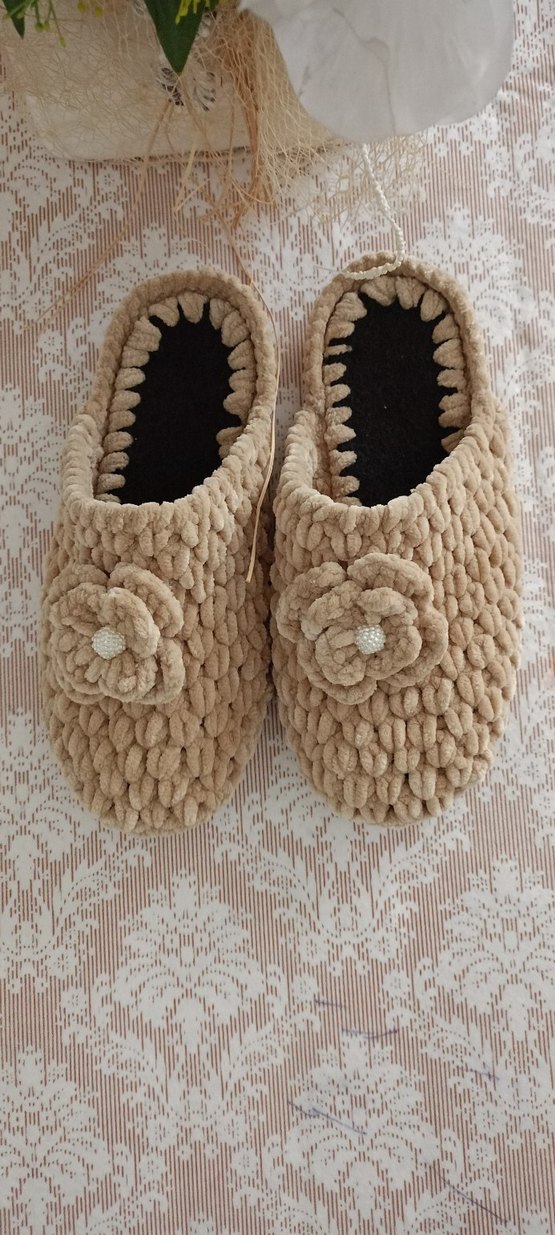 Bej Örgü Kadın Ev Terliği - Görsel 3