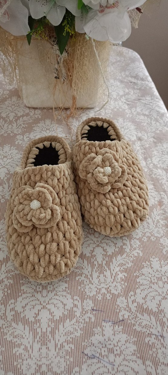 Bej Örgü Kadın Ev Terliği - Görsel 2